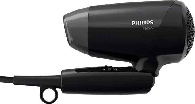 Компактный фен Philips EssentialCare BHC010/10, 1200 Вт, 3 режима температуры и 2 режима скорости, холодный обдув, складная ручка, концентратор, черный