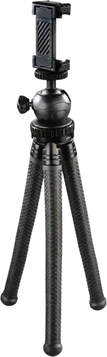 Hama Mini Flexpro 3-in-1 Selfie Stick Tripod and Holder for Smartphones GoPro and Cameras, Aluminum, Flexible Legs, Adjustable Ball Head, 27 cm, Black