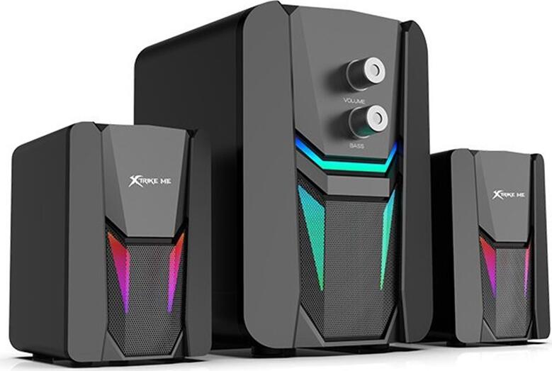 Xtrike Me SK-612 2.1 Stereo Speaker System, Set of 3, 11W RMS, RGB Rainbow LED Lighting, USB Powered, 3.5mm Jack, Black