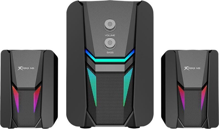 Xtrike Me SK-612 2.1 Stereo Speaker System, Set of 3, 11W RMS, RGB Rainbow LED Lighting, USB Powered, 3.5mm Jack, Black
