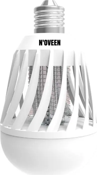 Bec LED Noveen IKN803 2-in-1 cu Lampa Insecticida, Soclu E27, 6W, LED UV, Grila Electrica de Alta Tensiune, Acoperire 40m2, Alb