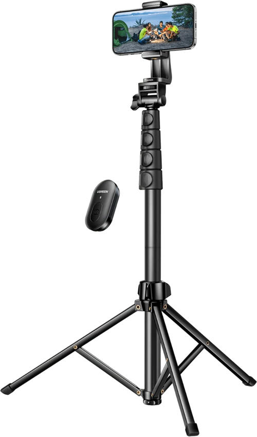Ugreen 15609 Tripod si Selfie Stick 2-in-1 pentru Telefon, Stativ Extensibil 180cm din Aliaj de Aluminiu cu Telecomanda Bluetooth Detasabila, Negru