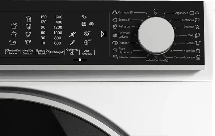 Конденсационный сушильный автомат Sharp KD-NHL8S9GWC-EE с тепловым насосом, загрузка 8-9 кг, класс A++, LED-дисплей, 15 программ, белый с черной дверцей