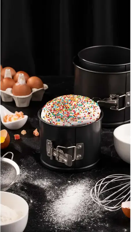 Tava de copt cu bordura mobilă Ardesto AR2507G Gemini din oțel carbon, pentru prăjituri și pasca, rotundă, diametru 16 cm, înălțime 13 cm, neagră, set de 1 bucată