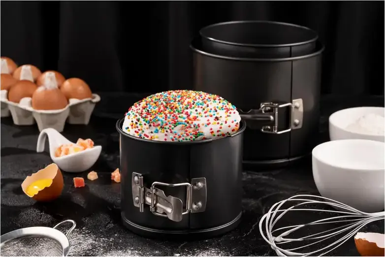 Tava de copt cu bordura mobilă Ardesto AR2507G Gemini din oțel carbon, pentru prăjituri și pasca, rotundă, diametru 16 cm, înălțime 13 cm, neagră, set de 1 bucată
