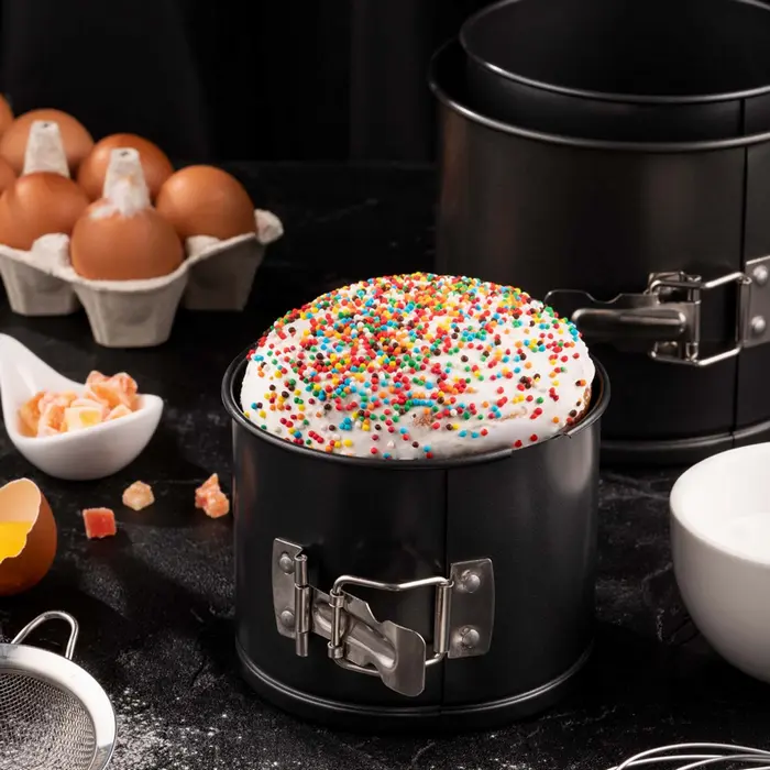 Tava de copt detașabilă Ardesto AR2506G Gemini pentru Pască și Cupcake, Oțel Carbon, Rotundă, Diametru 14 cm, Înălțime 12 cm, Negru, Set de 1 piesă