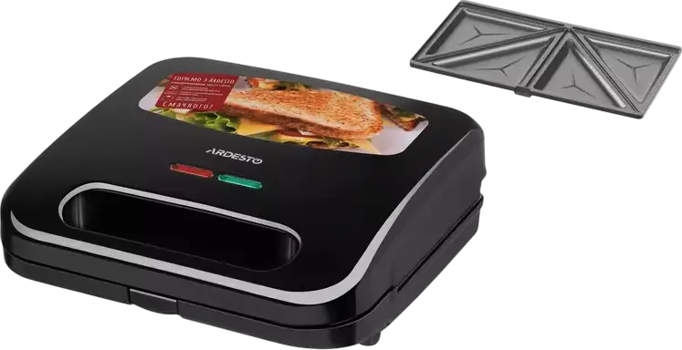 Сэндвичница Ardesto SM-H110BSN, 700-800 Вт, антипригарные пластины 23x13 см, на 4 порции, защита от перегрева, замок на ручке, черный