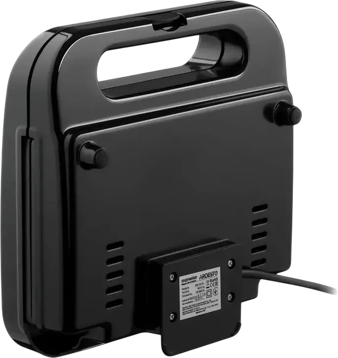 Сэндвичница Ardesto SM-H110BSN, 700-800 Вт, антипригарные пластины 23x13 см, на 4 порции, защита от перегрева, замок на ручке, черный