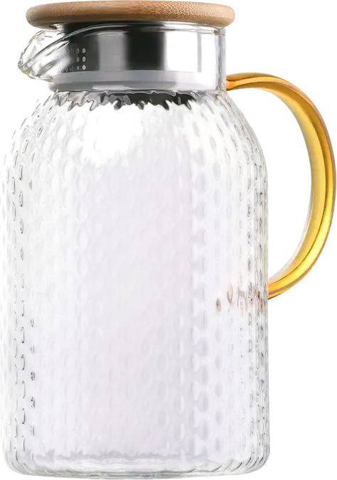 Ulcior Ardesto AR2615BPG Dew, 1.5L Sticla Borosilicata Rezistenta la Cald, Textura Ciurita, Capac Bambus si Inox cu Filtru, Maner Auriu