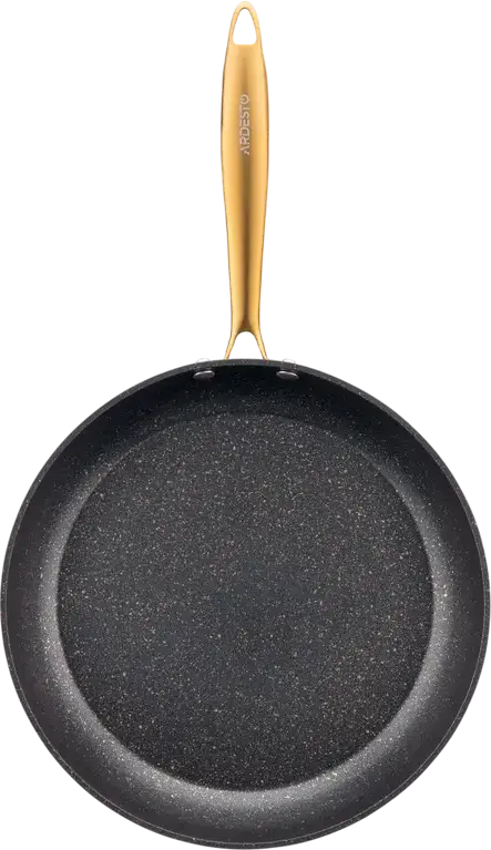 Tiga pentru clape Ardesto AR1928BM Black Mars Sparkle, Aluminiu Non-Stick, 28 cm, Înveliș PFLUON, Mâner din Oțel Inoxidabil Auriu, Negru