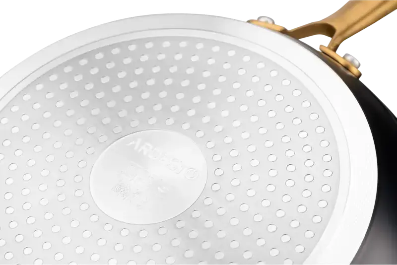 Tiga pentru clape Ardesto AR1928BM Black Mars Sparkle, Aluminiu Non-Stick, 28 cm, Înveliș PFLUON, Mâner din Oțel Inoxidabil Auriu, Negru