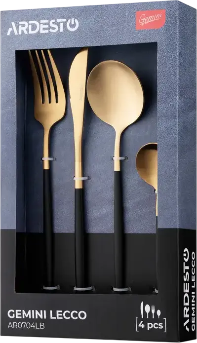 Ardesto AR0704LB Gemini Lecco Cutlery Set of 4 Pieces, Stainless Steel, Knife, Fork, Table Spoon, Tea Spoon, Grey