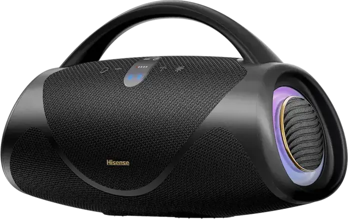 Boxa Portabila Bluetooth Hisense VoyageBoom, Rezistenta la Apa IP67, Sistem Audio 2.1 CH cu Subwoofer, Baterie 10200mAh, Powerbank, Radio FM, Negru