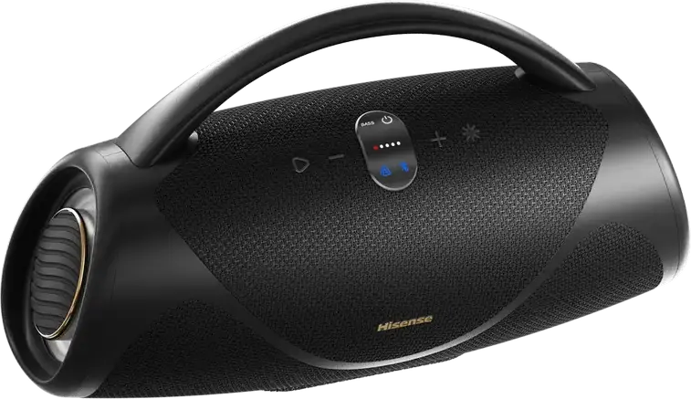 Boxa Portabila Bluetooth Hisense VoyageBoom, Rezistenta la Apa IP67, Sistem Audio 2.1 CH cu Subwoofer, Baterie 10200mAh, Powerbank, Radio FM, Negru
