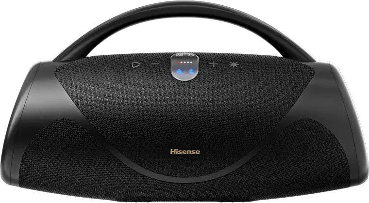 Boxa Portabila Bluetooth Hisense VoyageBoom, Rezistenta la Apa IP67, Sistem Audio 2.1 CH cu Subwoofer, Baterie 10200mAh, Powerbank, Radio FM, Negru