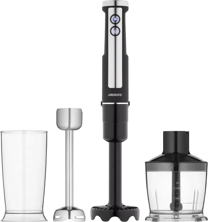 Set Blender Vertical Ardesto HBG-1000BCHP 5 piese, 1000W, Inox, 5 Viteze, Mod Turbo, Bol Toator 0.5L, Negru/Argintiu