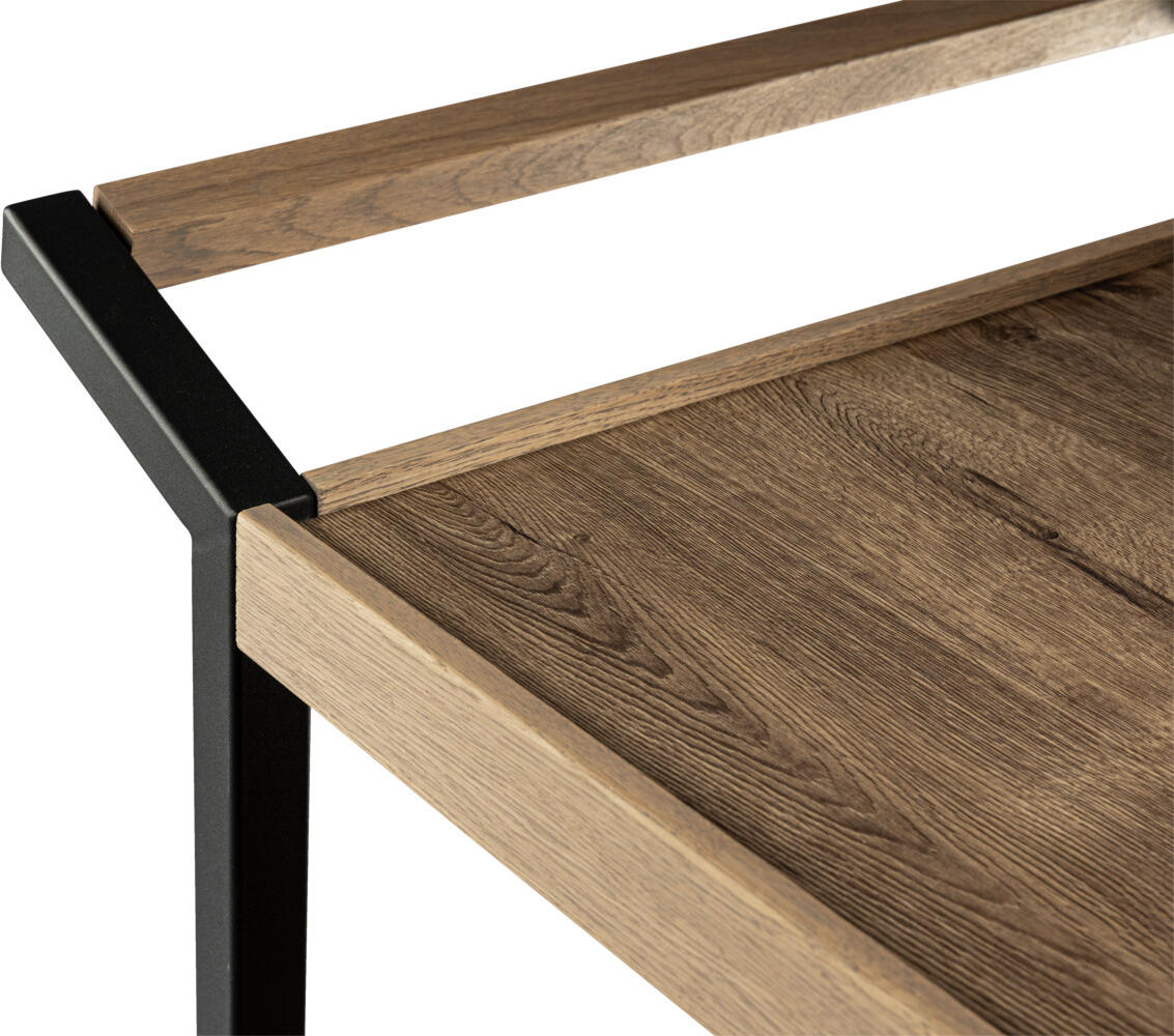 VEGA Aterno Serving Trolley, Antique Oak, 3-Shelf Mobile Sideboard, Powder-Coated Steel Frame with Solid Oak Moulding, 125x58x93 cm, 25kg Load per Shelf