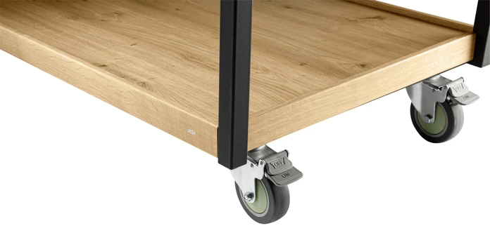 Carucas de Servire VEGA Aterno, Bufet Mobil cu 3 Rafturi, Stejar Salbat, Cadru Otel Vopsit in Praf si Marginis din Stejar Masiv, 125x58x93 cm, Capacitate 25kg/Raft