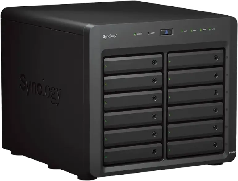 Synology DS2422+ Network Attached Storage (NAS) Disk Station, AMD Ryzen V1500B 4-Core 2.2 GHz, 4 GB DDR4, 12-Bay Hot Swappable, 4x 1GbE LAN, Black