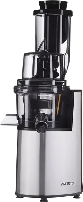 Sorcator de fructe si legume Ardesto JEG-1330SL Slow Juicer, 200W, Inox, Capacitate 0.6L, Argintiu, cu Set de 2 Recipiente si Periuta de Curatare