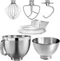 Планетарный миксер KitchenAid Artisan 5KSM185PSECA, 300 Вт, металлический корпус, цвет Candy Apple Red, чаши из нержавеющей стали 4,8 л и 3 л, набор из 5 принадлежностей