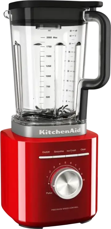 Стационарный блендер KitchenAid 5KSB2073EER, 1200 Вт, стеклянная чаша 2 л, ножи из нержавеющей стали, 10 скоростей, режимы смузи и колки льда, красный
