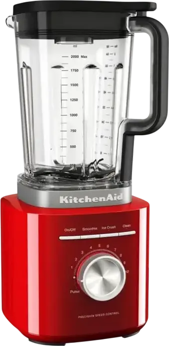 Стационарный блендер KitchenAid 5KSB2073EER, 1200 Вт, стеклянная чаша 2 л, ножи из нержавеющей стали, 10 скоростей, режимы смузи и колки льда, красный
