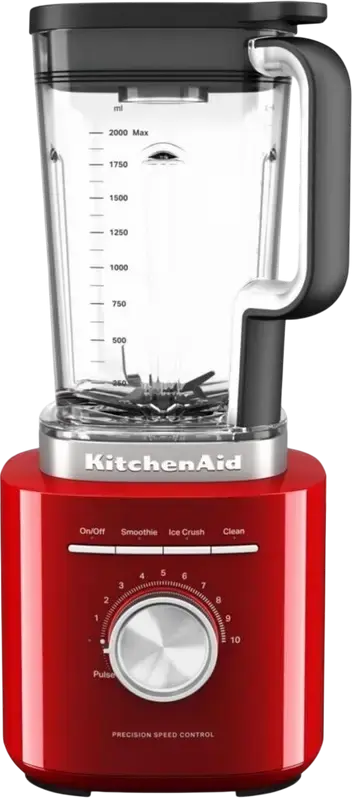 Стационарный блендер KitchenAid 5KSB2073EER, 1200 Вт, стеклянная чаша 2 л, ножи из нержавеющей стали, 10 скоростей, режимы смузи и колки льда, красный
