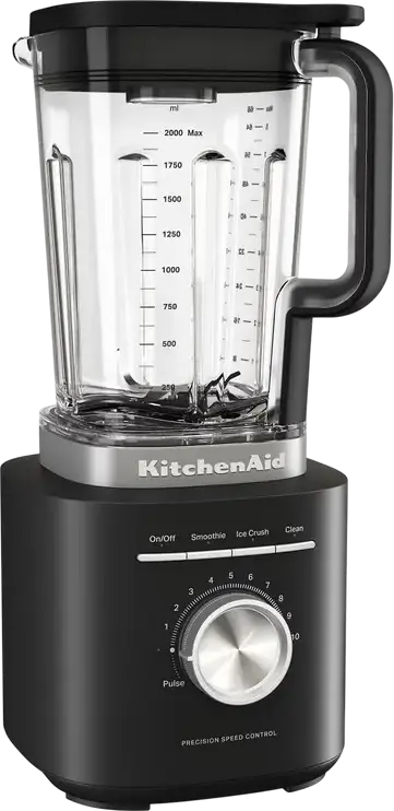 Стационарный блендер KitchenAid 5KSB2073EBM, 1200 Вт, стеклянная чаша 2 л, 10 скоростей, лезвия из нержавеющей стали, черный, с цитрусовым прессом и теркой