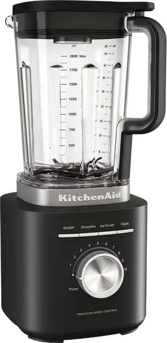 Стационарный блендер KitchenAid 5KSB2073EBM, 1200 Вт, стеклянная чаша 2 л, 10 скоростей, лезвия из нержавеющей стали, черный, с цитрусовым прессом и теркой
