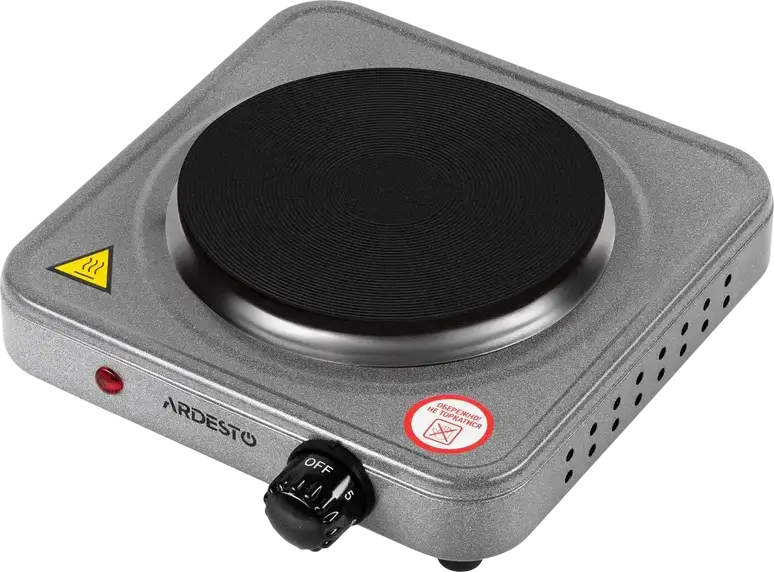 Ardesto ECS-J110G Electric Hot Plate Single Burner Stove, 15.5 cm Diameter, 5 Power Levels, Voltage Drop Protection, Silver/Grey