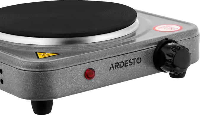 Ardesto ECS-J110G Electric Hot Plate Single Burner Stove, 15.5 cm Diameter, 5 Power Levels, Voltage Drop Protection, Silver/Grey