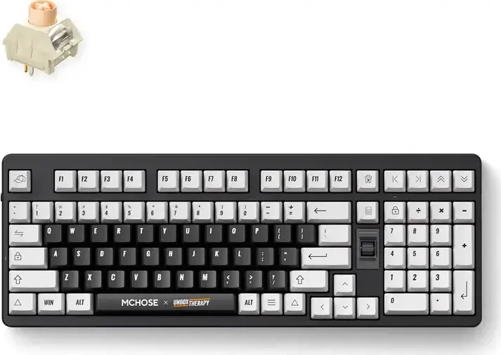 Tastatura Mecanica MCHOSE UT98 Unbox Therapy, Classic Therapy (Gri), Layout Compact 98%, Conectivitate Tri-mode, Switch-uri Liniare Icy Creamsicle, Gasket Mount, Baterie 10000mAh