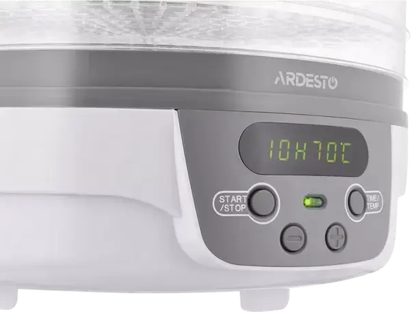 Ardesto FDB-5321T Food Dehydrator, 5 Trays, 250W, 40-70°C Temperature Control, 1-48h Timer, LED Display, White Plastic Case