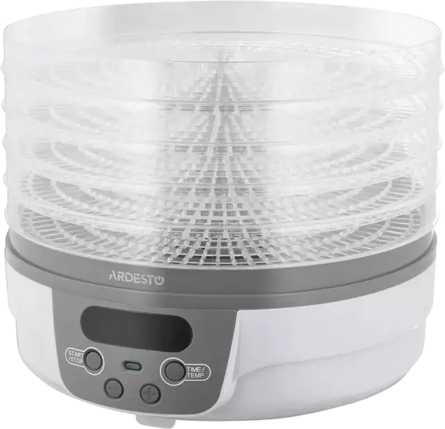 Ardesto FDB-5321T Food Dehydrator, 5 Trays, 250W, 40-70°C Temperature Control, 1-48h Timer, LED Display, White Plastic Case