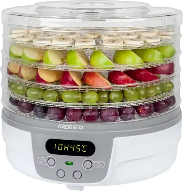 Ardesto FDB-5321T Food Dehydrator, 5 Trays, 250W, 40-70°C Temperature Control, 1-48h Timer, LED Display, White Plastic Case
