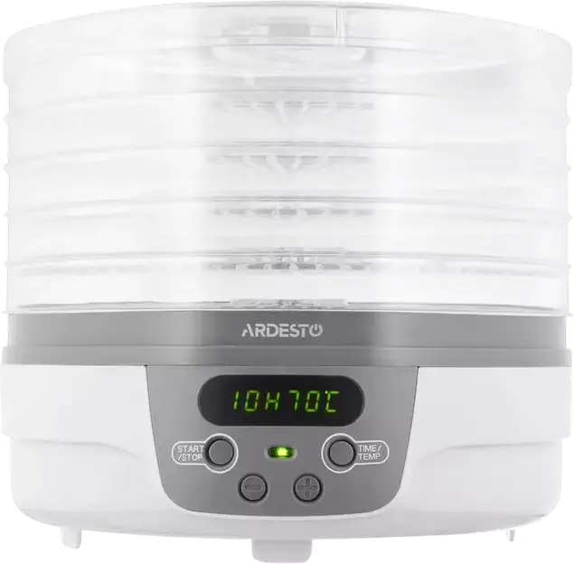 Ardesto FDB-5321T Food Dehydrator, 5 Trays, 250W, 40-70°C Temperature Control, 1-48h Timer, LED Display, White Plastic Case