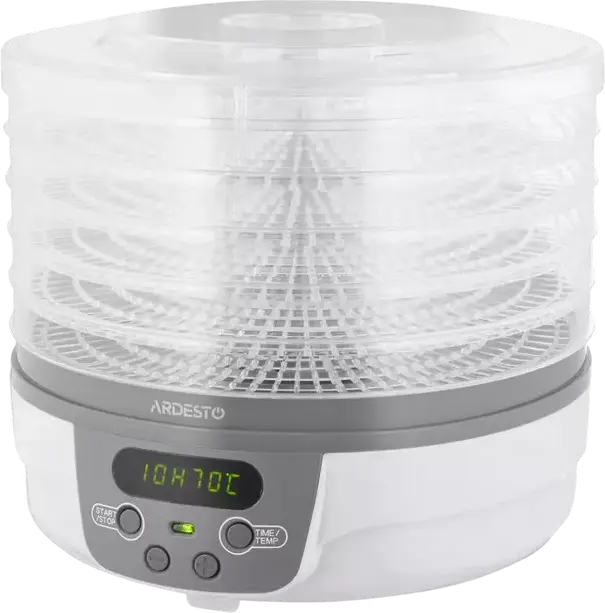 Ardesto FDB-5321T Food Dehydrator, 5 Trays, 250W, 40-70°C Temperature Control, 1-48h Timer, LED Display, White Plastic Case