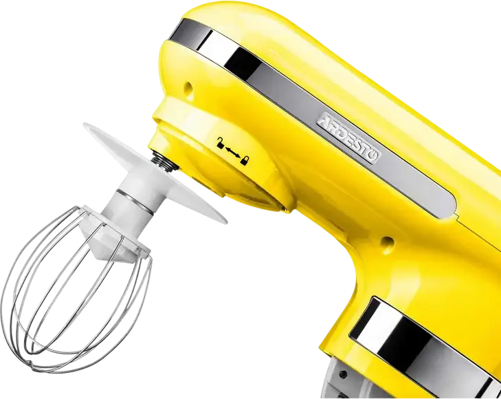 Ardesto KSTM-8044 Planetary Stand Mixer, 800W, 6 Speed Levels + Pulse, 4L Stainless Steel Bowl, Yellow, Set of 3 Attachments (Dough Hook, Whisk, Paddle)