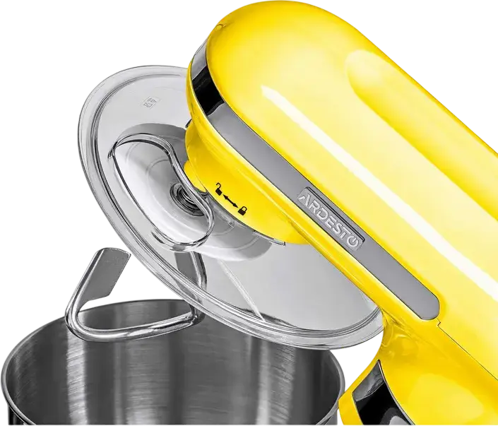 Ardesto KSTM-8044 Planetary Stand Mixer, 800W, 6 Speed Levels + Pulse, 4L Stainless Steel Bowl, Yellow, Set of 3 Attachments (Dough Hook, Whisk, Paddle)