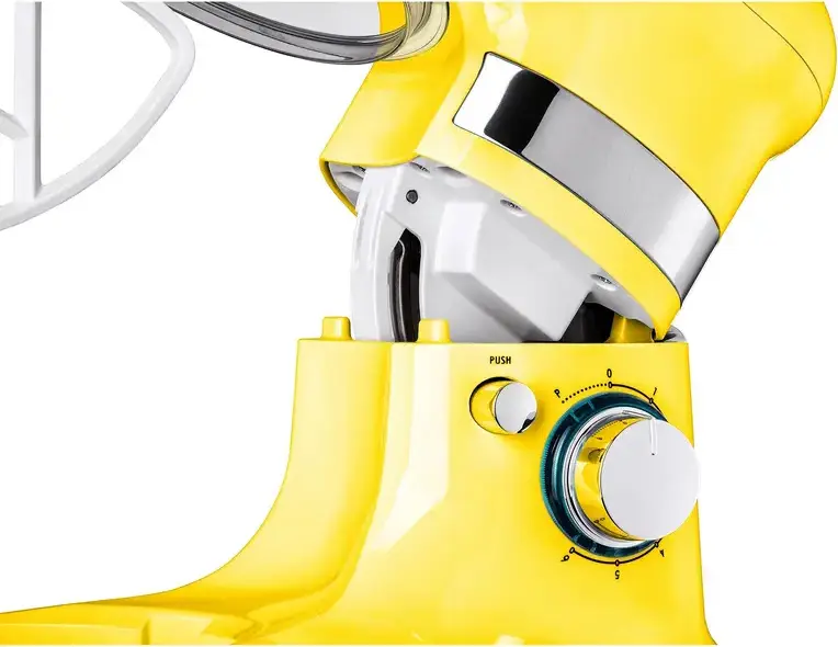 Ardesto KSTM-8044 Planetary Stand Mixer, 800W, 6 Speed Levels + Pulse, 4L Stainless Steel Bowl, Yellow, Set of 3 Attachments (Dough Hook, Whisk, Paddle)