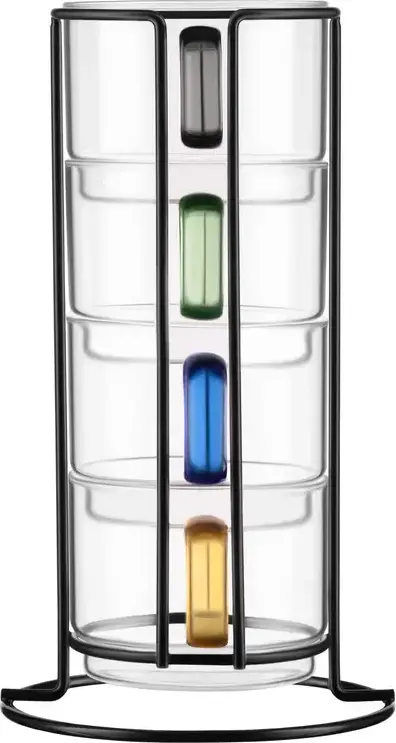 Set de 4 pahare din sticla Ardesto Shine mix AR2635BS cu suport de depozitare din metal, capacitate 350 ml, manere culori mix