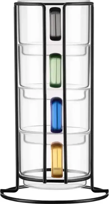 Set de 4 pahare din sticla Ardesto Shine mix AR2635BS cu suport de depozitare din metal, capacitate 350 ml, manere culori mix
