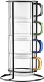 Set de 4 pahare din sticla Ardesto Shine mix AR2635BS cu suport de depozitare din metal, capacitate 350 ml, manere culori mix