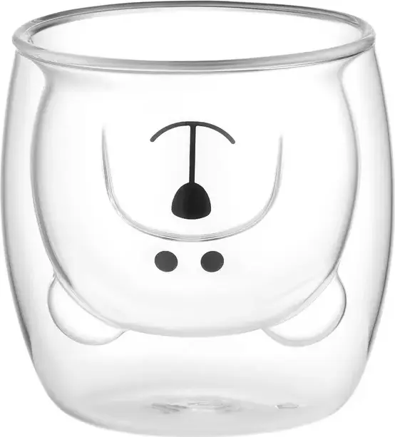 Set de 2 piese Cani din sticla borosilicate cu perete dublu Ardesto AR2625BA, Design Urs, 250ml, Sticla rezistenta la temperaturi