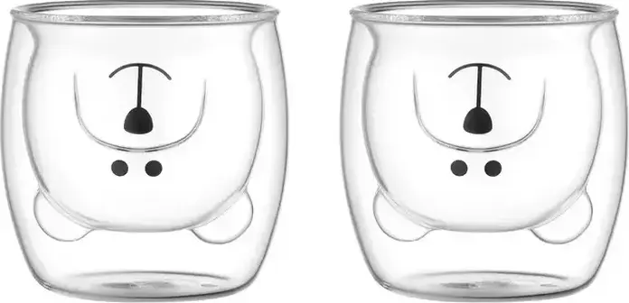 Set de 2 piese Cani din sticla borosilicate cu perete dublu Ardesto AR2625BA, Design Urs, 250ml, Sticla rezistenta la temperaturi