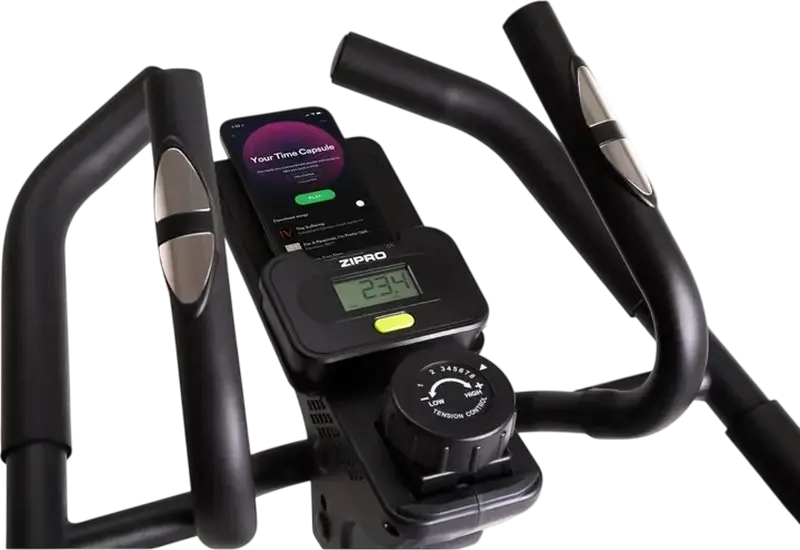 Zipro Climber Vertical Elliptical Trainer, Black with Green Accents, Digital Console, Water Bottle Holder and Transport Wheels
