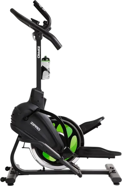 Zipro Climber Vertical Elliptical Trainer, Black with Green Accents, Digital Console, Water Bottle Holder and Transport Wheels