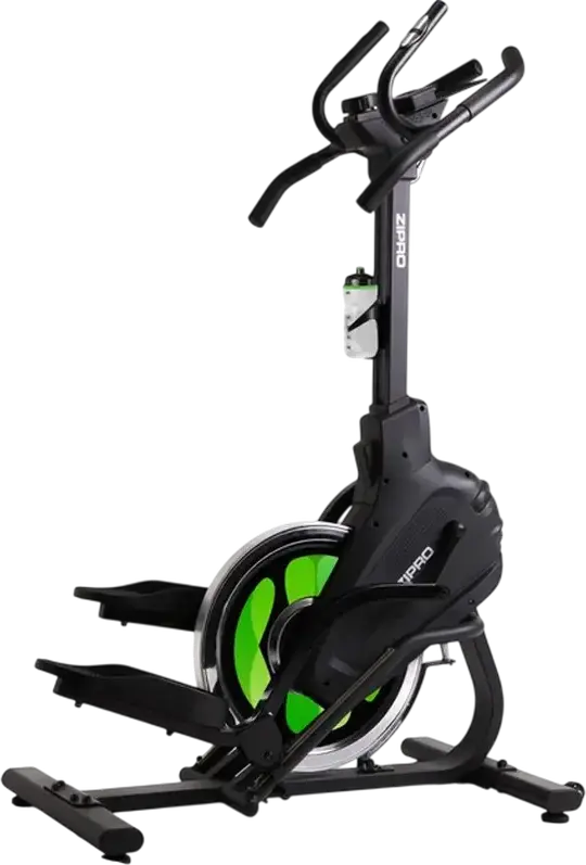 Zipro Climber Vertical Elliptical Trainer, Black with Green Accents, Digital Console, Water Bottle Holder and Transport Wheels