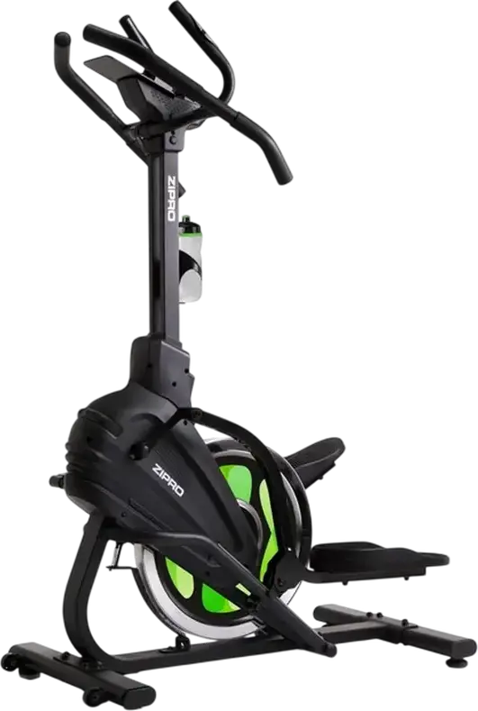 Zipro Climber Vertical Elliptical Trainer, Black with Green Accents, Digital Console, Water Bottle Holder and Transport Wheels